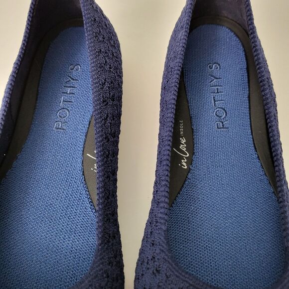 ROTHYS The Max Square Toe Flats Womens 6 Deep Navy Crochet Blue EUC Comfort - Picture 4 of 10